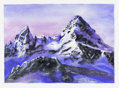 Der Watzmann mit Aquarell gemalt
